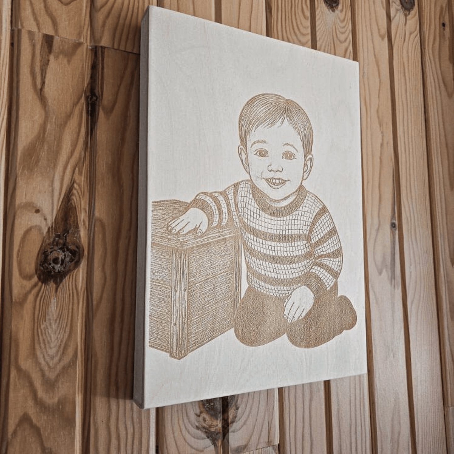 Portrait souvenir illustré sur bois