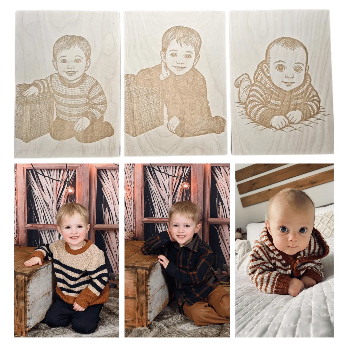Portrait souvenir illustré sur bois