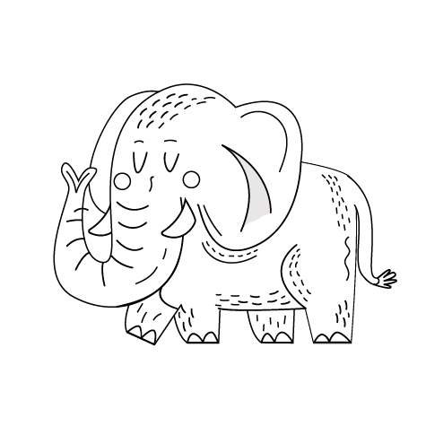 Illustration d'un éléphant qui peut être gravée sur une valise de souvenirs de fabrication artisanale québécoise de Souvenirs du Hangar